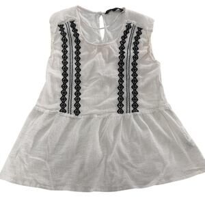 Zara‎ Basic Blouse Womens Medium Pink Black Embroidered Sleeveless Boho Top